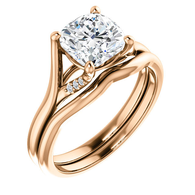 Cushion Split Shank Accented Cathedral Moissanite Engagement Ring