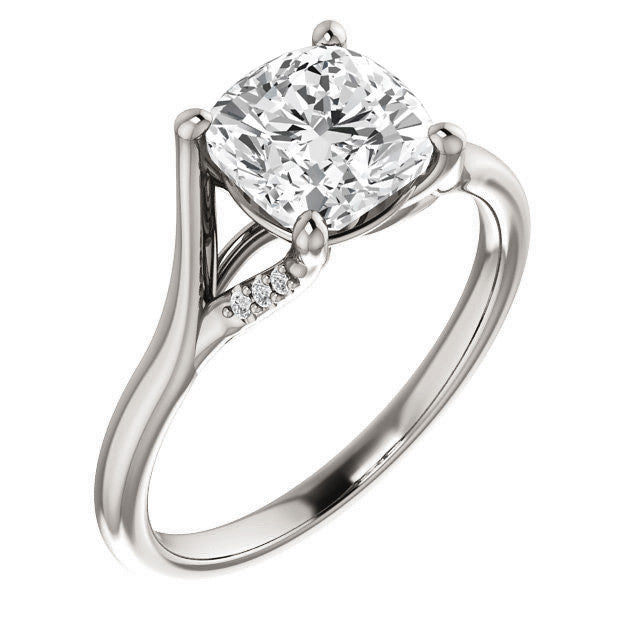 Cushion Split Shank Accented Cathedral Moissanite Engagement Ring