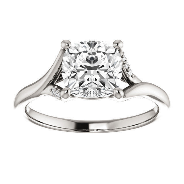 Cushion Split Shank Accented Cathedral Moissanite Engagement Ring