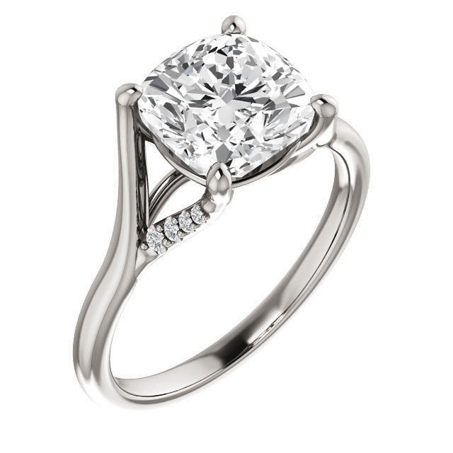 Cushion Split Shank Accented Cathedral Moissanite Engagement Ring