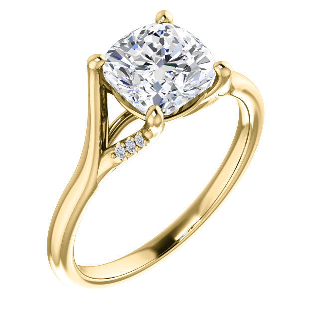 Cushion Split Shank Accented Cathedral Moissanite Engagement Ring