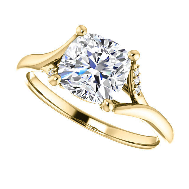 Cushion Split Shank Accented Cathedral Moissanite Engagement Ring