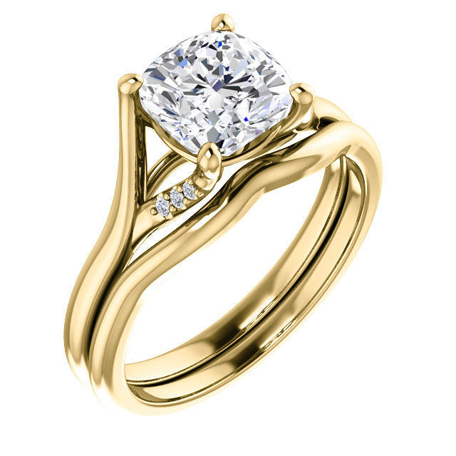 Cushion Split Shank Accented Cathedral Moissanite Engagement Ring