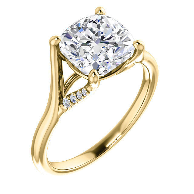 Cushion Split Shank Accented Cathedral Moissanite Engagement Ring