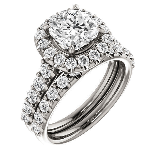 Cushion Cut Halo Cathedral Engagement Ring