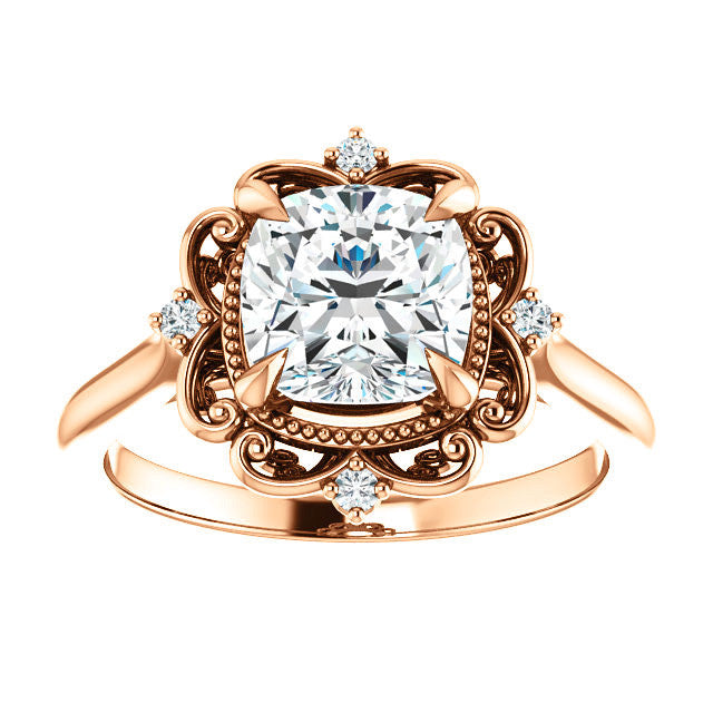 Cushion Moissanite Cathedral Engagement Ring