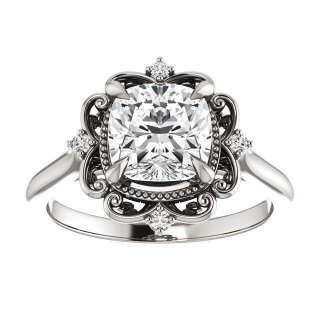 Cushion Moissanite Cathedral Engagement Ring