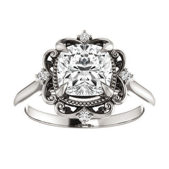 Cushion Moissanite Cathedral Engagement Ring