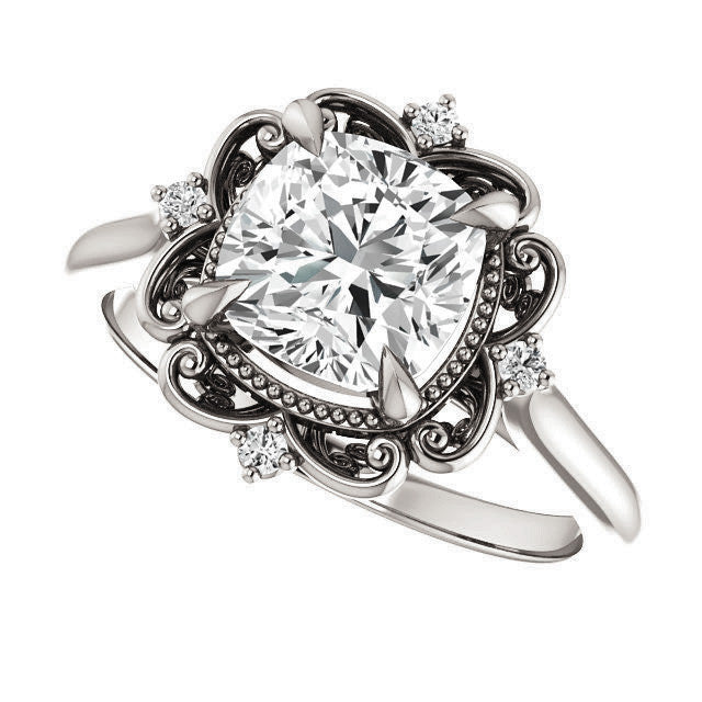 Cushion Moissanite Cathedral Engagement Ring
