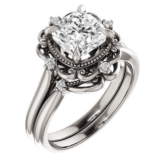 Cushion Moissanite Cathedral Engagement Ring