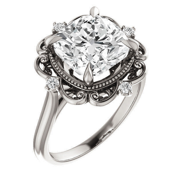 Cushion Moissanite Cathedral Engagement Ring