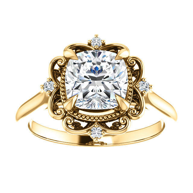 Cushion Moissanite Cathedral Engagement Ring