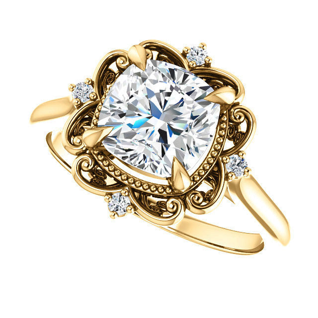 Cushion Moissanite Cathedral Engagement Ring