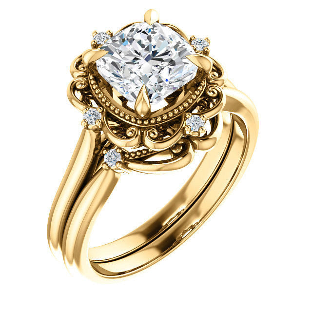 Cushion Moissanite Cathedral Engagement Ring