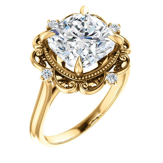 Cushion Moissanite Cathedral Engagement Ring