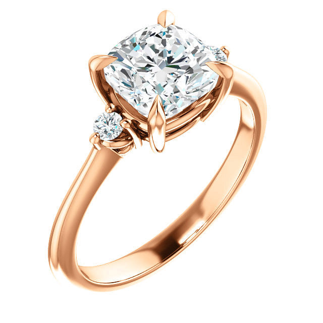 Cushion Moissanite Unique Three Stone Engagement Ring