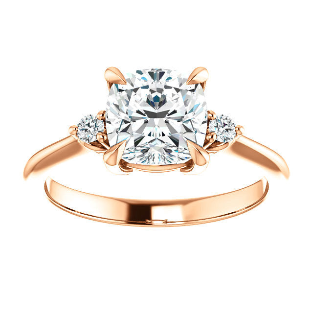 Cushion Moissanite Unique Three Stone Engagement Ring