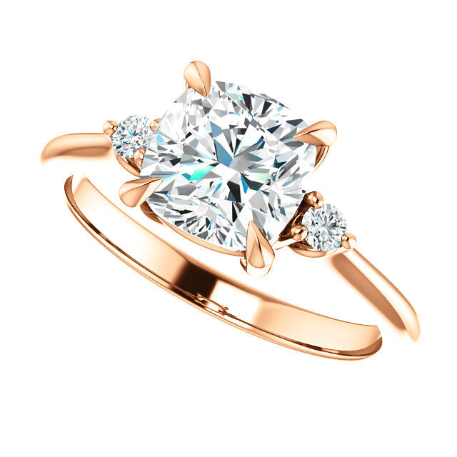 Cushion Moissanite Unique Three Stone Engagement Ring