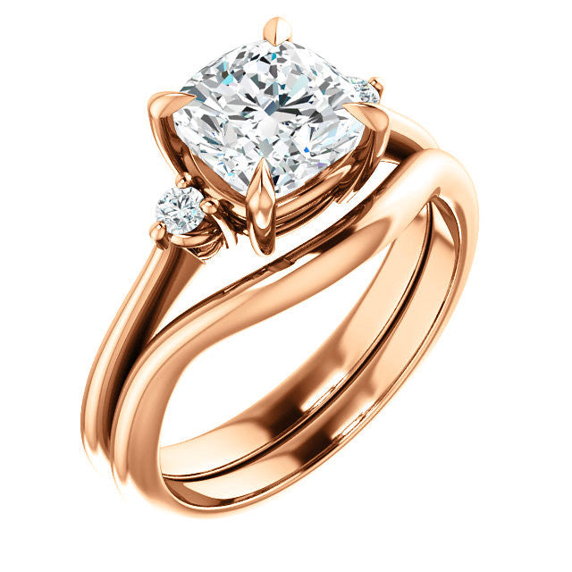 Cushion Moissanite Unique Three Stone Engagement Ring