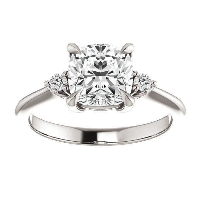 Cushion Moissanite Unique Three Stone Engagement Ring