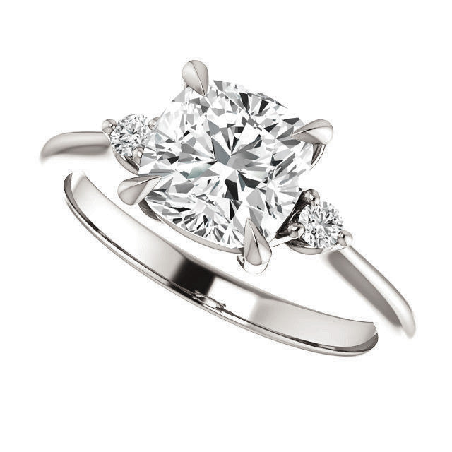 Cushion Moissanite Unique Three Stone Engagement Ring