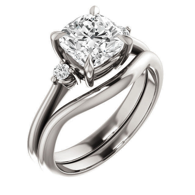 Cushion Moissanite Unique Three Stone Engagement Ring
