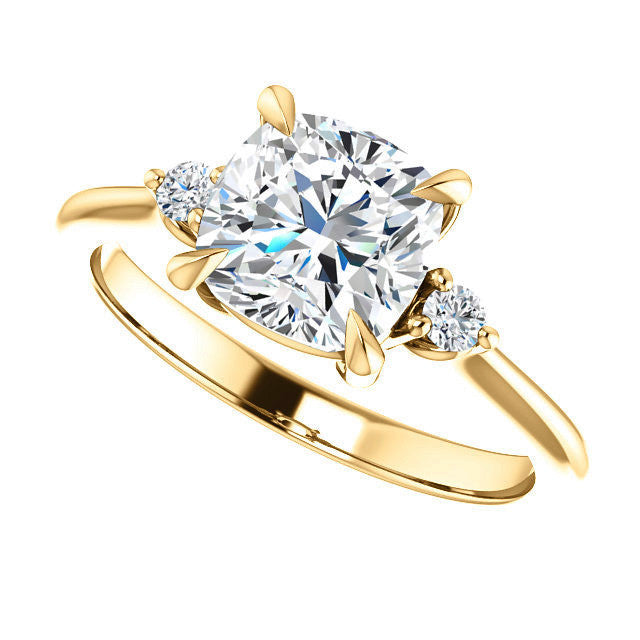 Cushion Moissanite Unique Three Stone Engagement Ring