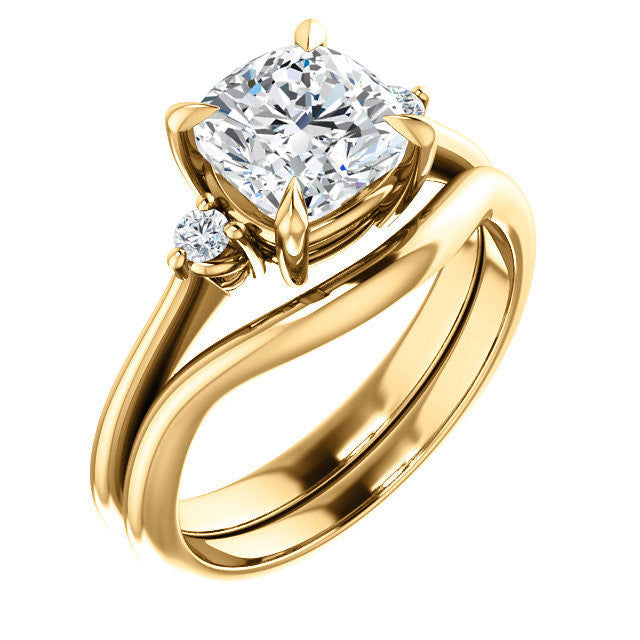 Cushion Moissanite Unique Three Stone Engagement Ring