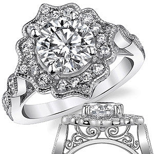 Antique Halo Round Brilliant Moissanite Engagement Ring