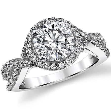 Split Shank Halo Cathedral Round Brilliant Moissanite Engagement Ring