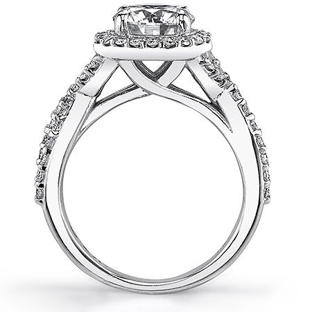 Split Shank Halo Cathedral Round Brilliant Moissanite Engagement Ring