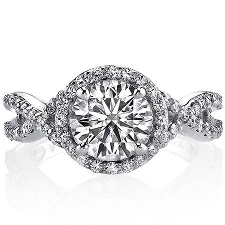 Split Shank Halo Cathedral Round Brilliant Moissanite Engagement Ring