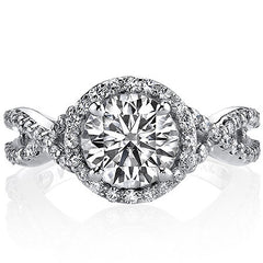 Split Shank Halo Cathedral Round Brilliant Moissanite Engagement Ring