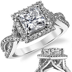 Split Shank Halo Cathedral Princess Moissanite Engagement Ring