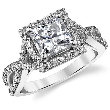 Split Shank Halo Cathedral Princess Moissanite Engagement Ring
