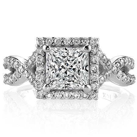 Split Shank Halo Cathedral Princess Moissanite Engagement Ring