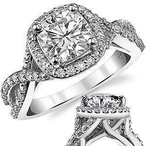 Split Shank Halo Cathedral Cushion Moissanite Engagement Ring