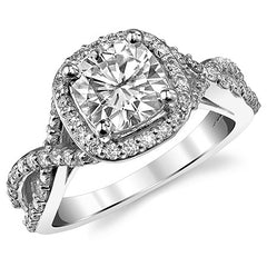 Split Shank Halo Cathedral Cushion Moissanite Engagement Ring