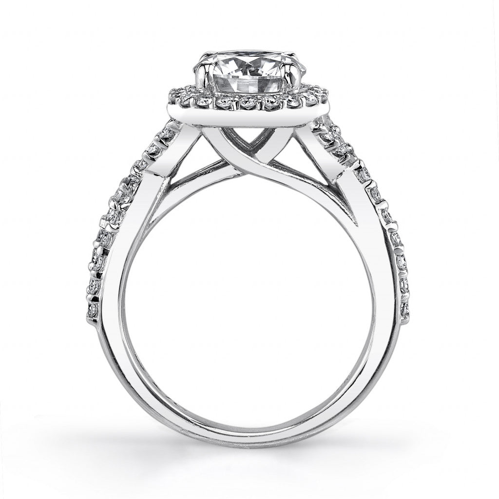 Split Shank Halo Cathedral Cushion Moissanite Engagement Ring