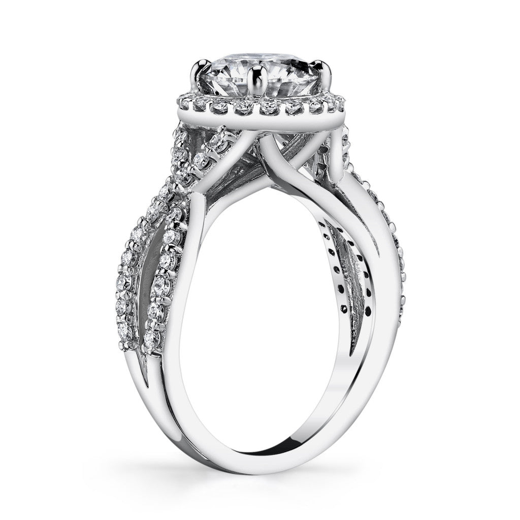 Split Shank Halo Cathedral Cushion Moissanite Engagement Ring