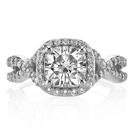 Split Shank Halo Cathedral Cushion Moissanite Engagement Ring