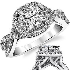 Split Shank Halo Cathedral Cushion Moissanite Engagement Ring