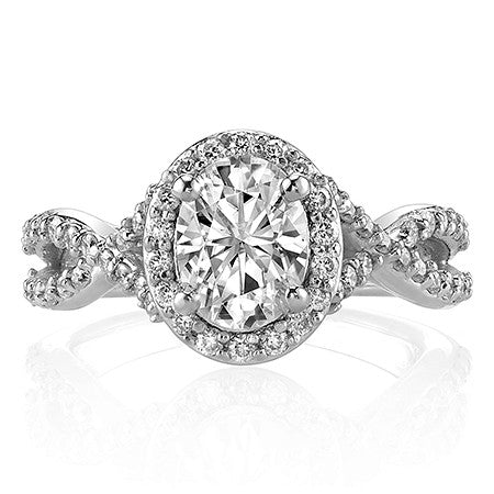 Split Shank Halo Cathedral Oval Moissanite Engagement Ring