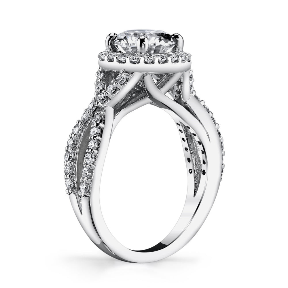 Split Shank Halo Cathedral Oval Moissanite Engagement Ring