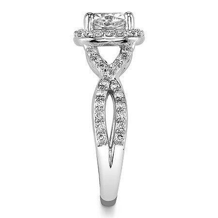 Split Shank Halo Cathedral Oval Moissanite Engagement Ring