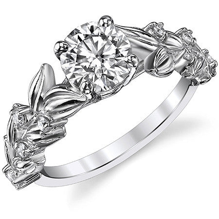 Flower Petal Round Brilliant Moissanite Engagement Ring