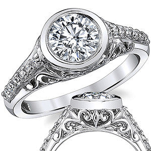 Round Brilliant Moissanite Bezel Set Engagement Ring