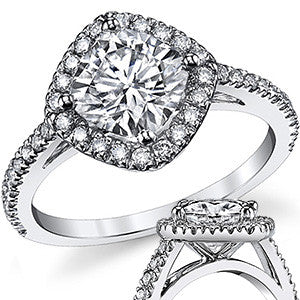 Kite Set Halo Cathedral Cushion Moissanite Engagement Ring