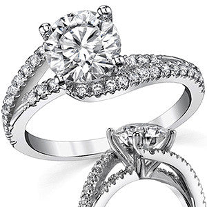 Bypass Cathedral Round Brilliant Moissanite Engagement Ring