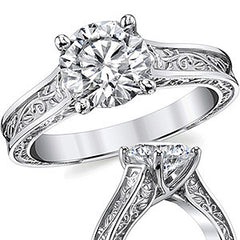 Trellis Round Moissanite Solitaire Ring with Rose Vine Design
